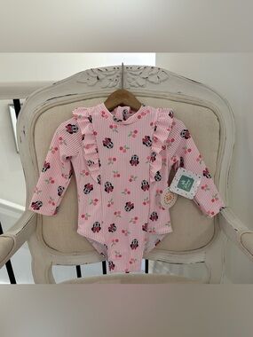 🍒 12~18 Mth Disney Pink Minnie Mouse Ruffle One-Piece Swimsuit for Baby NWT